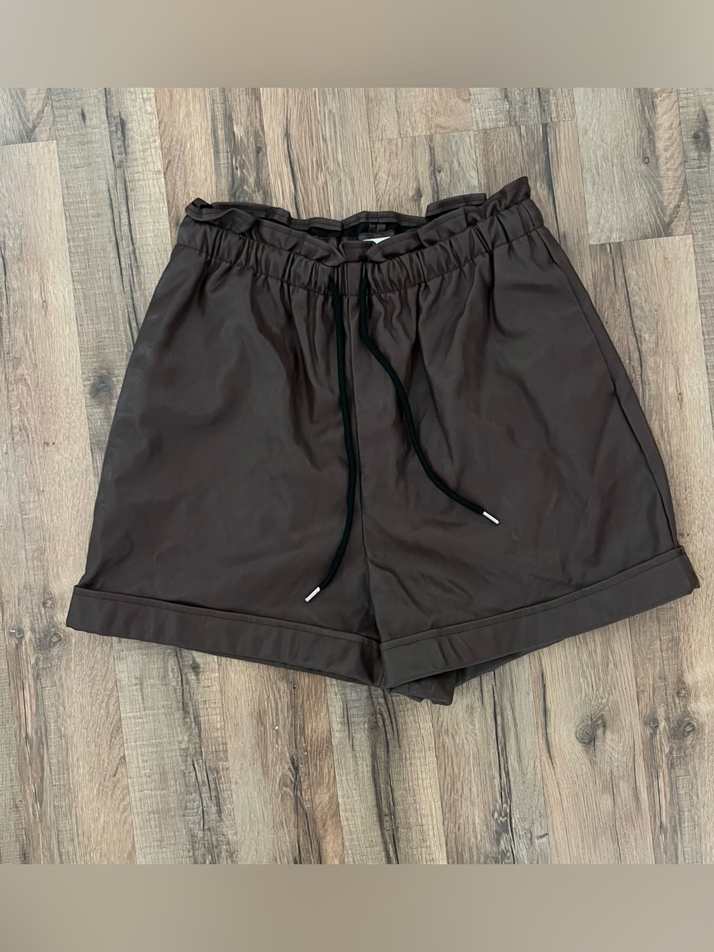 Topshop Dark Mocha Brown Faux Leather High Waisted Shorts Size 6